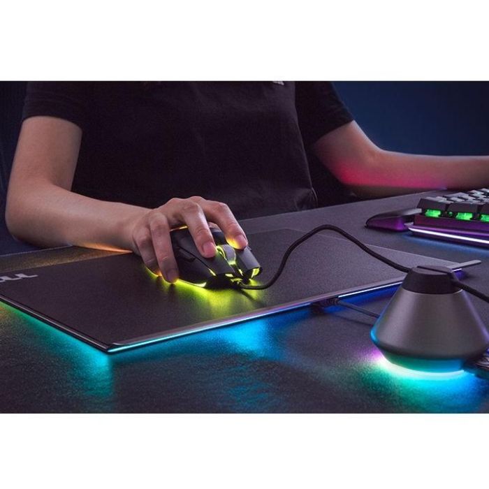 Thermaltake Argent MP1 - Tapis de souris gamer RGB, alimenté par USB, surface aluminium et base caoutchouc antidérapante, noir/titane