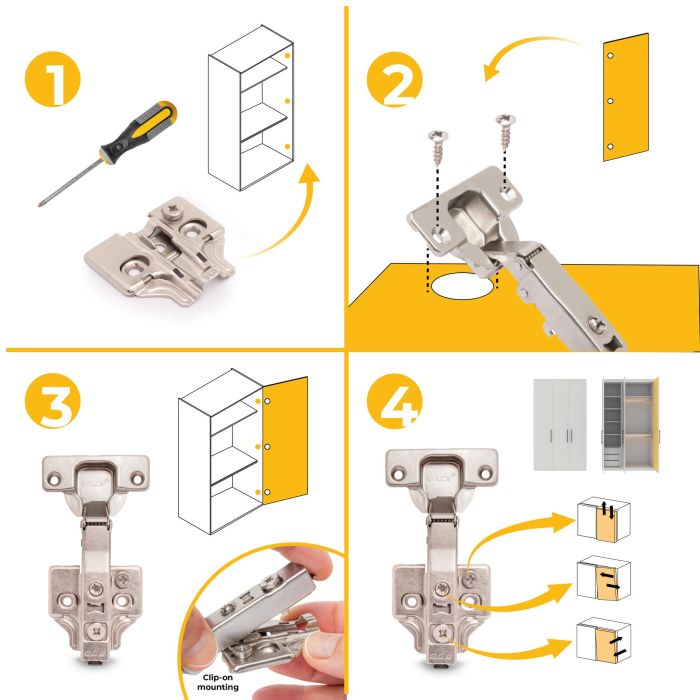 Emuca Lot de 20 charnières droites X92 avec fermeture amortie et embase à visser, Hauteur 0, Acier, Nickelé 8