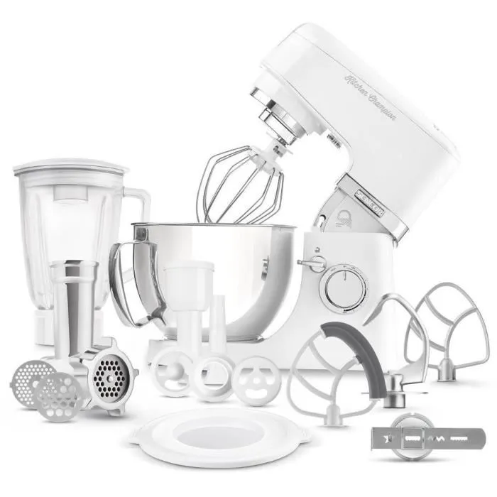 Sencor Kitchen Champion STM 6350WH - Robot pâtissier 1000 W, bol 4.5 L, 8 vitesses, pétrissage planétaire, accessoires inclus (hachoir, batteur, fouet) - Blanc