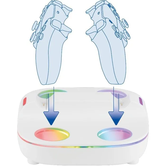Konix Station de Recharge pour 2 Manettes DualSense PS5 - Charge Rapide en 3h - Connecteurs Magnétiques - Éclairage RGB - Blanc Konix Station de Recharge pour 2 Manettes DualSense PS5 - Charge Rapide en 3h - Connecteurs Magnétiques - Éclairage RGB - Blanc