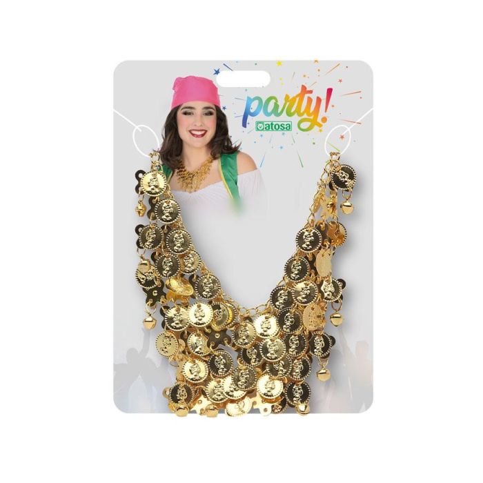 Collier pour femme adulte avec monnaies triangulaire doré pour carnaval ou déguisement, accessoire arabe, pirate ou bohème