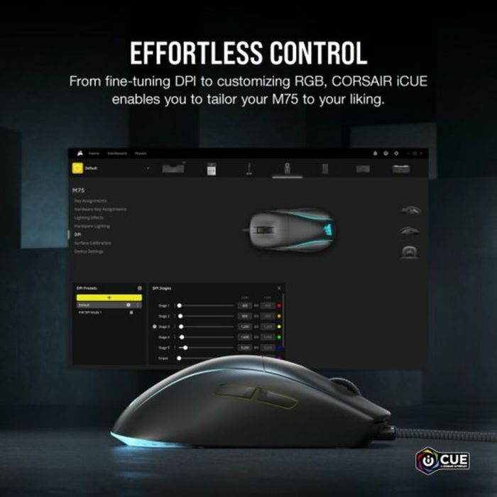 Corsair Souris Gaming M75 RGB Filaire Ambidextre Noire
