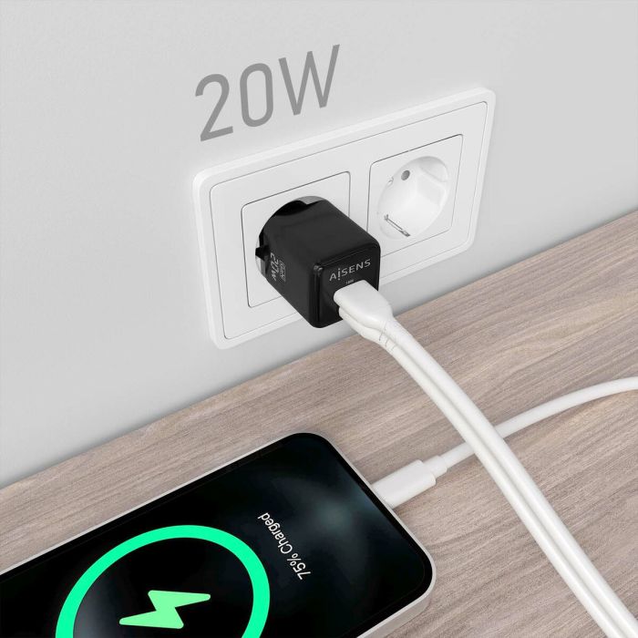 Chargeur mural Aisens ASCH-20W2P011-BK 20 W Noir (1 Unité) 1 Chargeur mural Aisens ASCH-20W2P011-BK 20 W Noir (1 Unité) 1