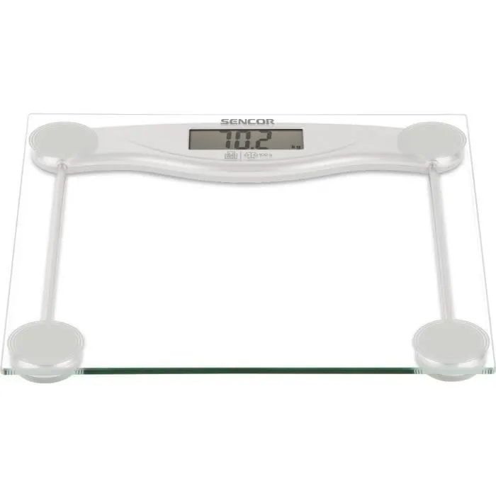 Sencor Pese Personne SBS 113SL - Balance de salle de bain avec surface en verre trempé 6 mm, capacité 150 kg, écran LCD large, mise en marche automatique