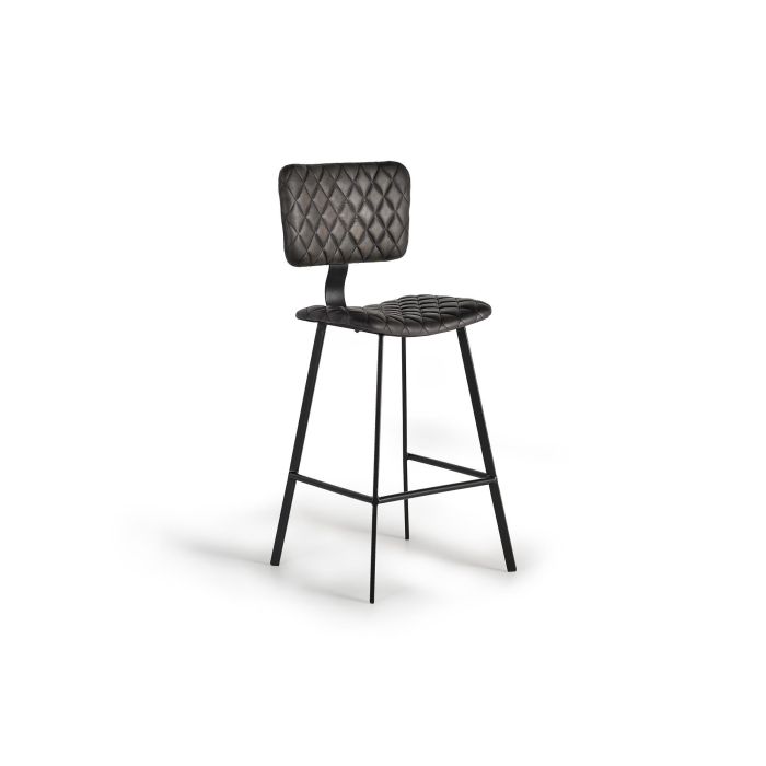 GINER Y COLOMER - Tabouret de bar - Lot de 2 tabourets en cuir véritable et métal, structure métallique, cuir gris anthracite - H112 x L45 x P46 cm 1 GINER Y COLOMER - Tabouret de bar - Lot de 2 tabourets en cuir véritable et métal, structure métallique, cuir gris anthracite - H112 x L45 x P46 cm 1