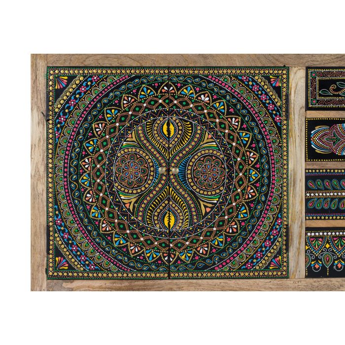 GINER Y COLOMER Buffet en bois de manguier, 2 portes et 4 tiroirs multicolores, peinture à la main, dimensions 107x33x73 cm 4 GINER Y COLOMER Buffet en bois de manguier, 2 portes et 4 tiroirs multicolores, peinture à la main, dimensions 107x33x73 cm 4