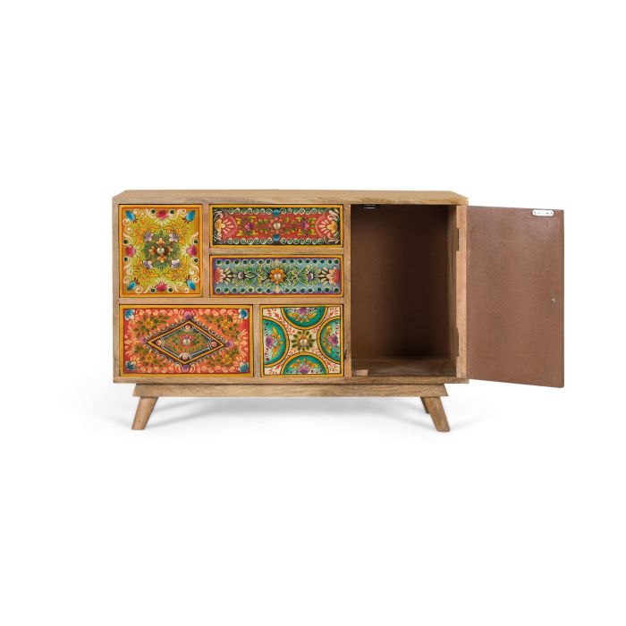 GINER Y COLOMER Commode en bois de manguier artisanal avec 6 tiroirs et porte, décors peints à main, style ethnique bohem - Dimensions 39x25 cm 2 GINER Y COLOMER Commode en bois de manguier artisanal avec 6 tiroirs et porte, décors peints à main, style ethnique bohem - Dimensions 39x25 cm 2