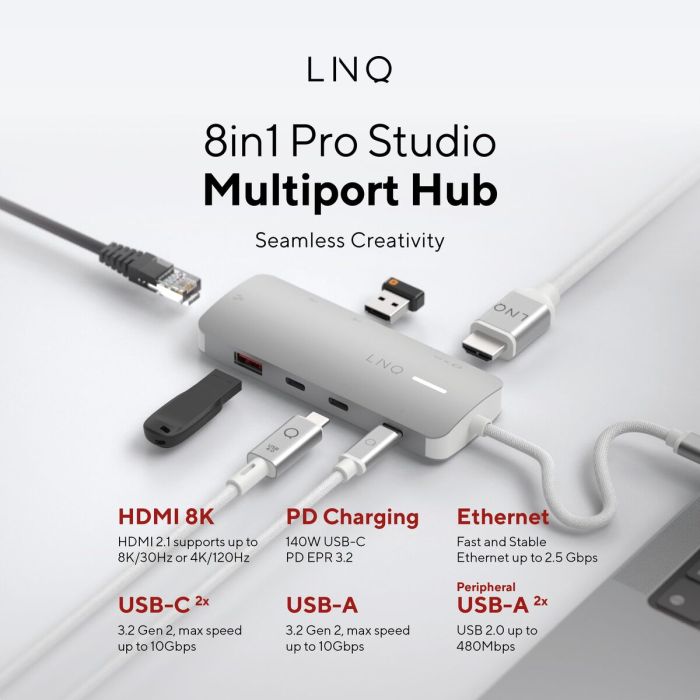 Hub USB Linq Byelements LQ49081PS Blanc Gris 16