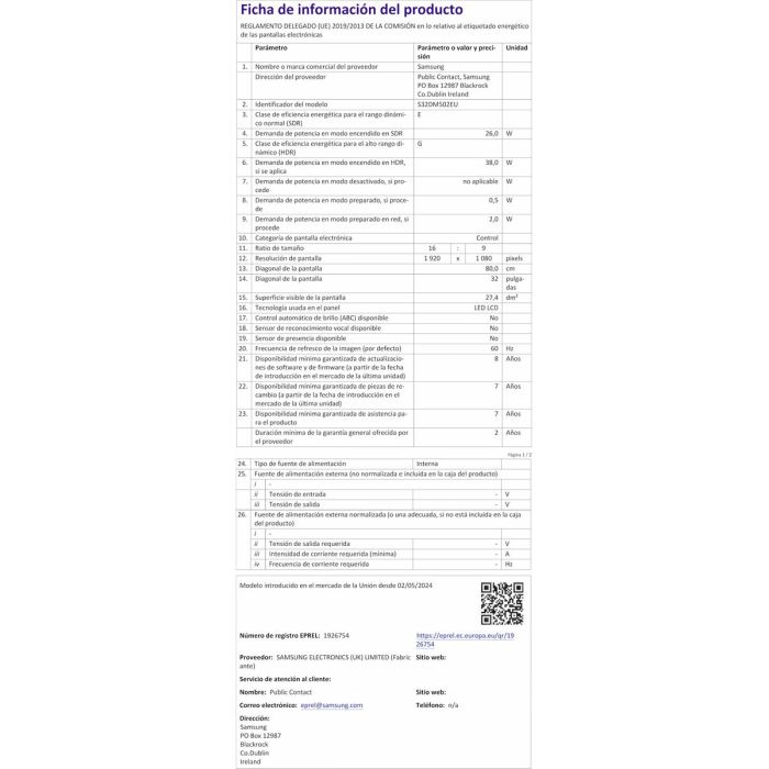 Monitor Gaming Samsung LS32DM502EUXEN Full HD 32" 12