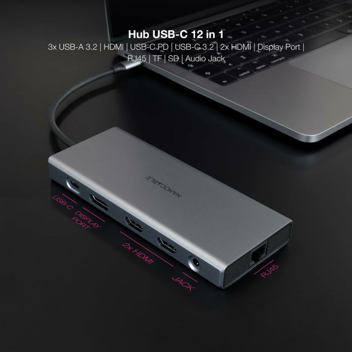 Hub USB NANOCABLE Hub 12en1 Gris 18 cm 4