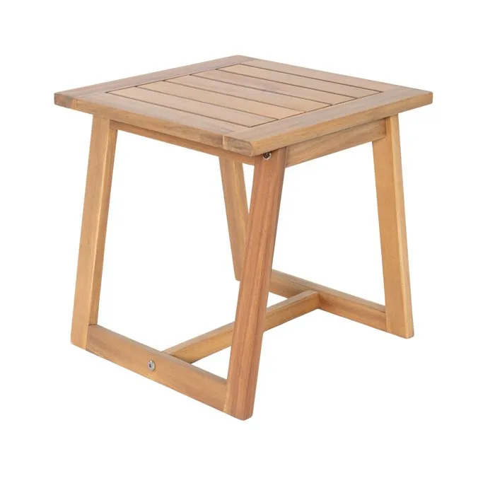 Salon de jardin Cali en bois d'Acacia FSC, 2 fauteuils + table basse carrée avec coussins écru en polyester 200g/m²