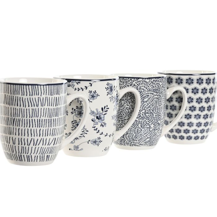 Ensemble de 4 mugs Home ESPRIT Bleu Blanc Porcelaine 340 ml 3