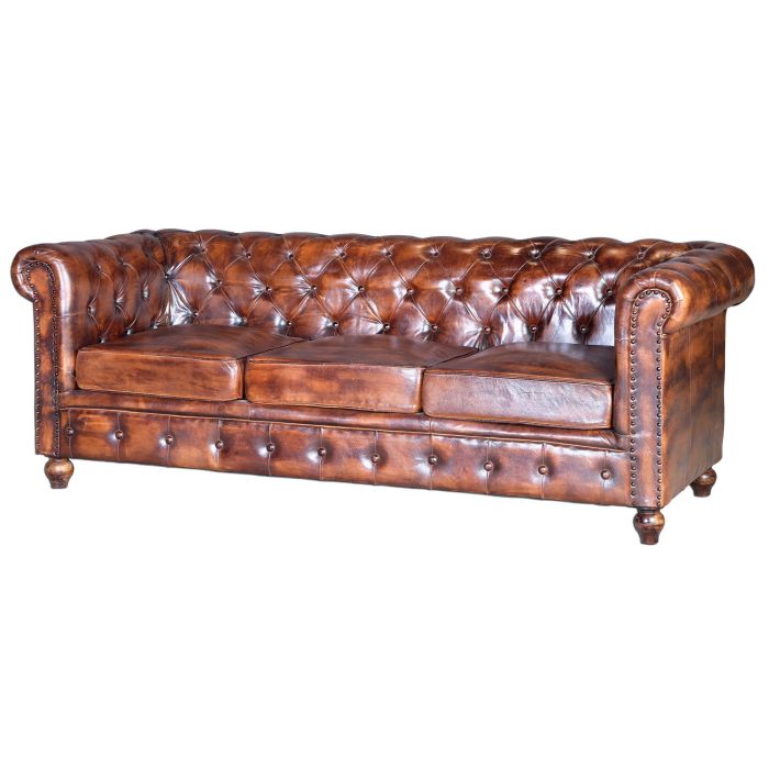 Giner y Colomer Sofa Chester 3 Places en Cuir Brun Vieilli - Canapé en Cuir Naturel Marron (76x200x85 cm) 0 Giner y Colomer Sofa Chester 3 Places en Cuir Brun Vieilli - Canapé en Cuir Naturel Marron (76x200x85 cm) 0