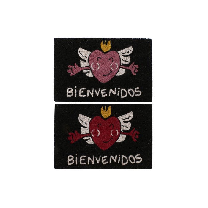 Paillasson DKD Home Decor Rouge Noir Rose Caoutchouc Blanc 2 Unités Fibres de coco (60 x 40 x 1,5 cm)