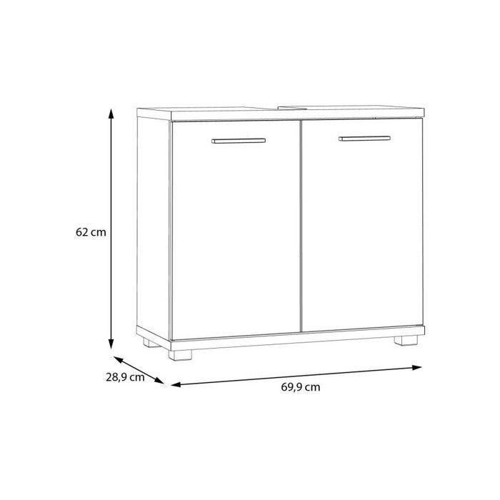 Meuble sous-lavabo - 2 portes - Décor chene & vert sauge - L69,9 x P28,9 x H62 cm - CHAMP 5 Meuble sous-lavabo - 2 portes - Décor chene & vert sauge - L69,9 x P28,9 x H62 cm - CHAMP 5