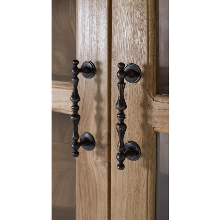 GINER Y COLOMER Bibliothèque en bois de teca massif naturel avec 2 portes vitrées à multiples carreaux et 5 étagères, 180 x 130 x 45 cm 3 GINER Y COLOMER Bibliothèque en bois de teca massif naturel avec 2 portes vitrées à multiples carreaux et 5 étagères, 180 x 130 x 45 cm 3