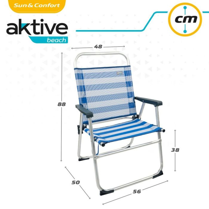 Chaise de Plage Aktive Bleu Blanc 48 x 88 x 50 cm Aluminium Pliable (4 Unités) 1
