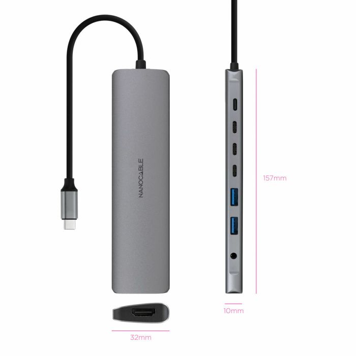 Hub USB NANOCABLE 10.16.4608 Gris 100 W 50 W 7 Hub USB NANOCABLE 10.16.4608 Gris 100 W 50 W 7