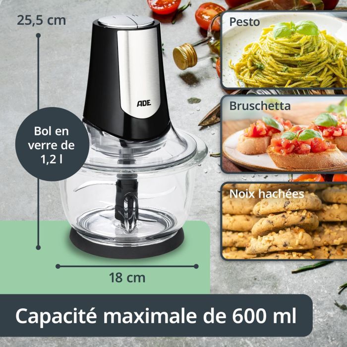 Hachoir Multi électrique - ADE - KITCHEN GADGETS - 2 vitesses - 1,2 L - Noir / Inox 2