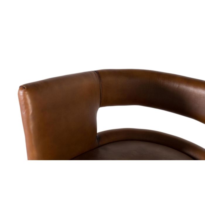 GINER Y COLOMER Tabouret en cuir naturel cognac avec structure métallique noire curviligne - Hauteur 101 cm, largeur 60 cm 5