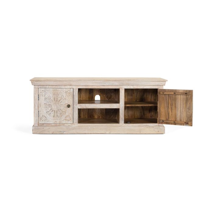 GINER Y COLOMER Buffet TV avec 2 portes, 2 espaces de rangement et 2 étagères en bois de manguier massif - Finition couleur sable 2 GINER Y COLOMER Buffet TV avec 2 portes, 2 espaces de rangement et 2 étagères en bois de manguier massif - Finition couleur sable 2