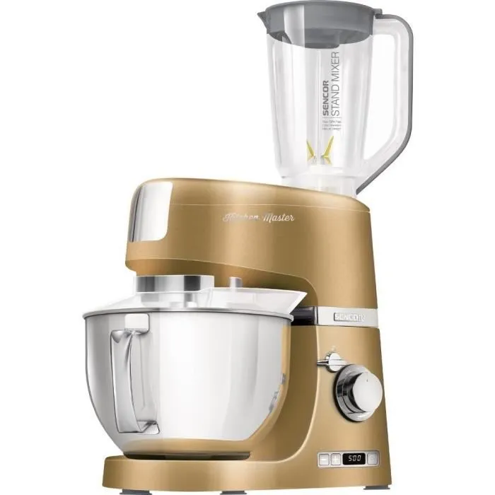 Sencor STM 7877CH - Robot pâtissier - Moteur 1000 W, 8 vitesses, bol inox 4,5 L, éclairage LED - Pour pétrir, fouetter, mélanger - Accessoires amovibles