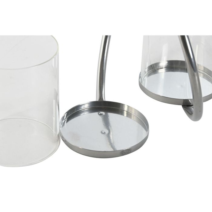 Bougeoir Home ESPRIT Noir Argenté Métal Verre 24 x 19 x 18 cm (2 Unités) 2