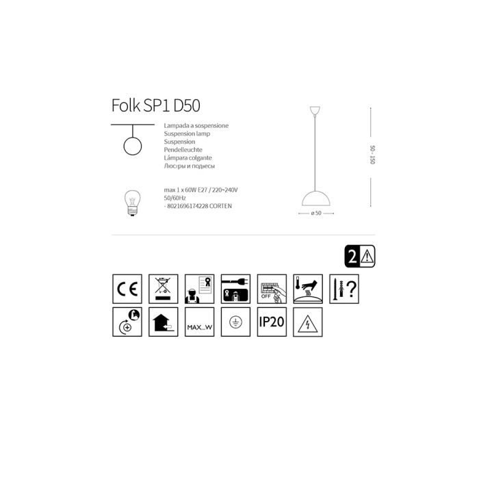 Lampe Suspendue Folk E27 1 Lumière [I-L-174228] 1