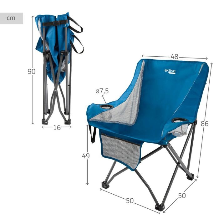 Chaise de camping pliante Aktive Bleu 48 x 86 x 50 cm (2 Unités) 3