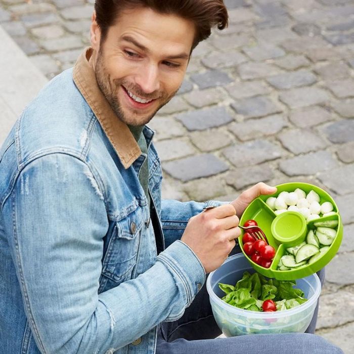 Emsa N1060700 Clip & Go Salatbox rund mit Einsatz und Dressingbox transparent. g 6