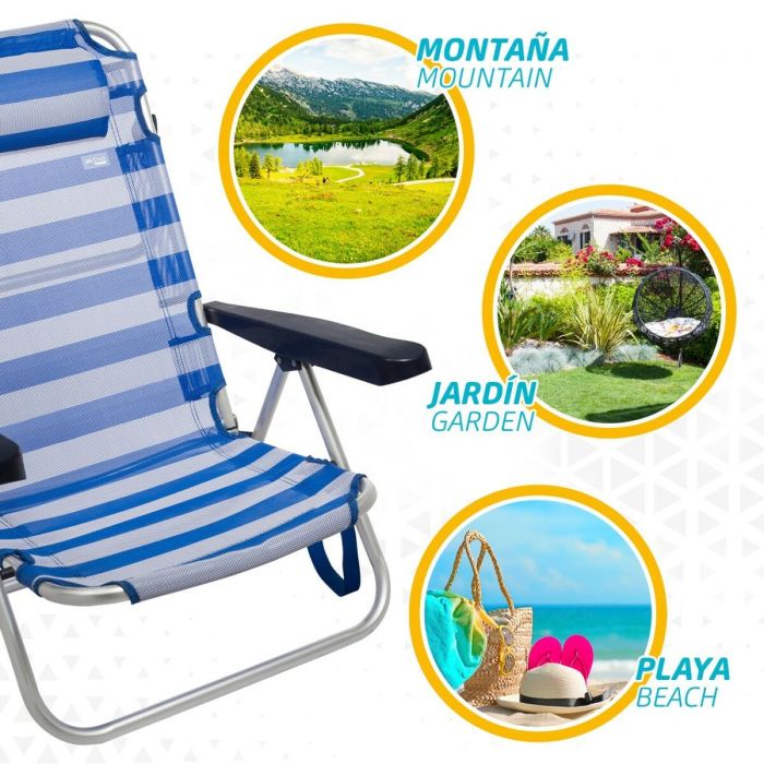 Chaise de Plage Aktive Pliable Coussin Blanc Bleu 48 x 84 x 46 cm (2 Unités) 2