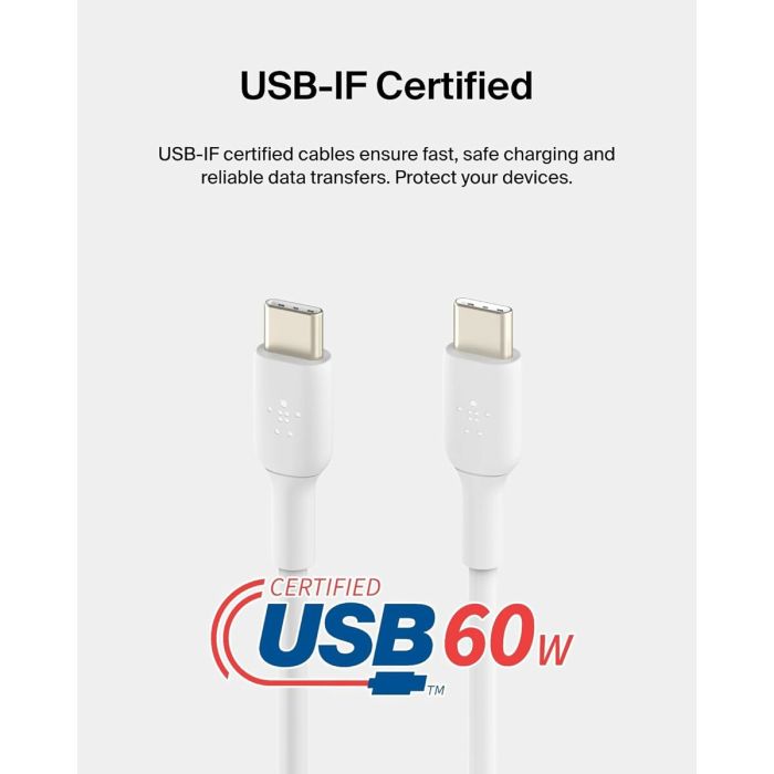 Câble USB-C vers USB-C Belkin CAB003bt2MWH Blanc 2 m 7