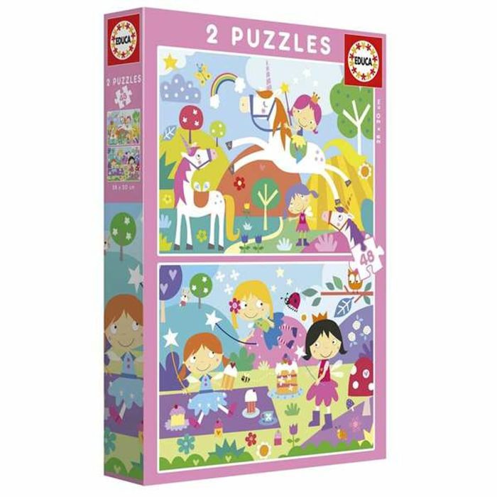 Set de 2 Puzzles Educa Fantasy world 48 Pièces 1