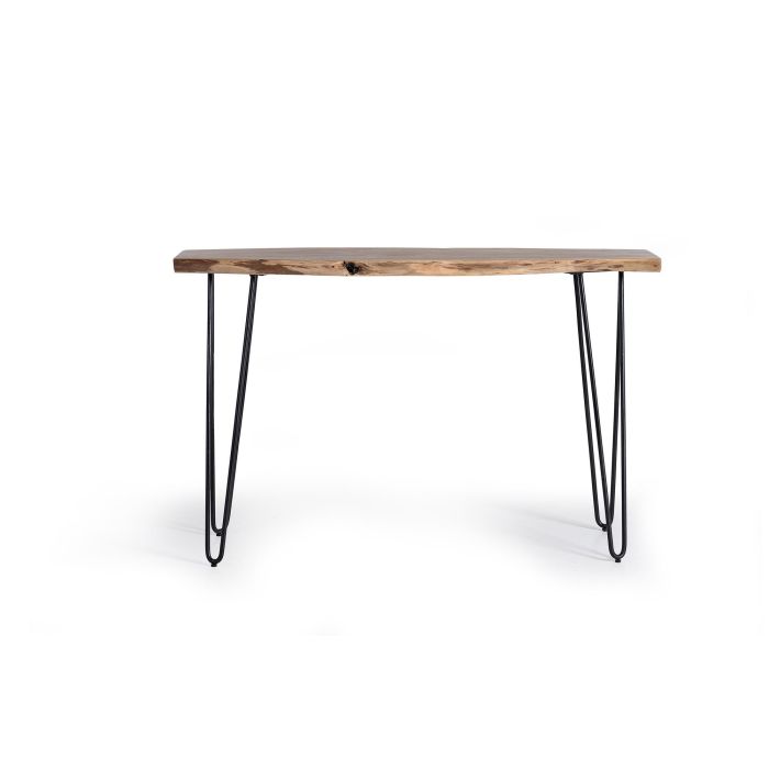 GINER Y COLOMER Console en Bois d'Acacia Massif avec Pieds en Métal Noir - Dimensions 120x35x76 cm, Naturel 1 GINER Y COLOMER Console en Bois d'Acacia Massif avec Pieds en Métal Noir - Dimensions 120x35x76 cm, Naturel 1