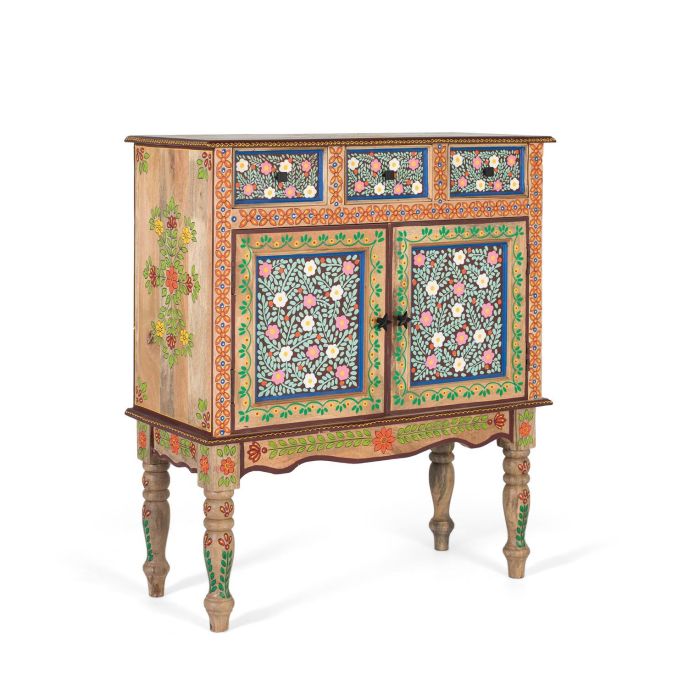 GINER Y COLOMER GC-Artisan Buffet d'Entrée en Bois de Mango avec Décoration Florale Peinte à Main - 3 Tiroirs et 2 Portes - 22x83x40 cm 2 GINER Y COLOMER GC-Artisan Buffet d'Entrée en Bois de Mango avec Décoration Florale Peinte à Main - 3 Tiroirs et 2 Portes - 22x83x40 cm 2