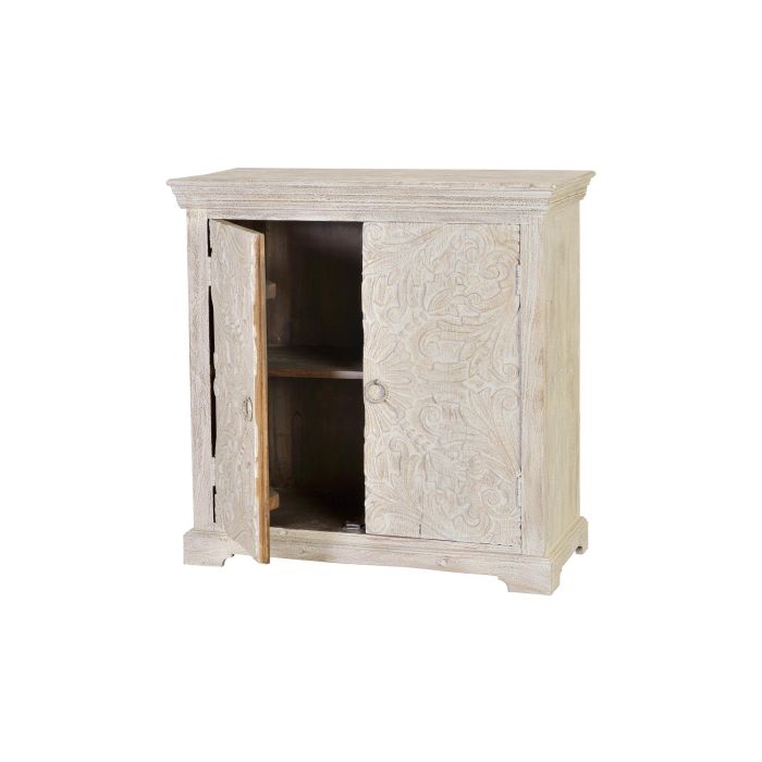 GINER Y COLOMER Buffet en bois de manguier massif, 2 portes et 1 étagère, finition blanc vieilli, 90 x 90 x 40 cm 2 GINER Y COLOMER Buffet en bois de manguier massif, 2 portes et 1 étagère, finition blanc vieilli, 90 x 90 x 40 cm 2