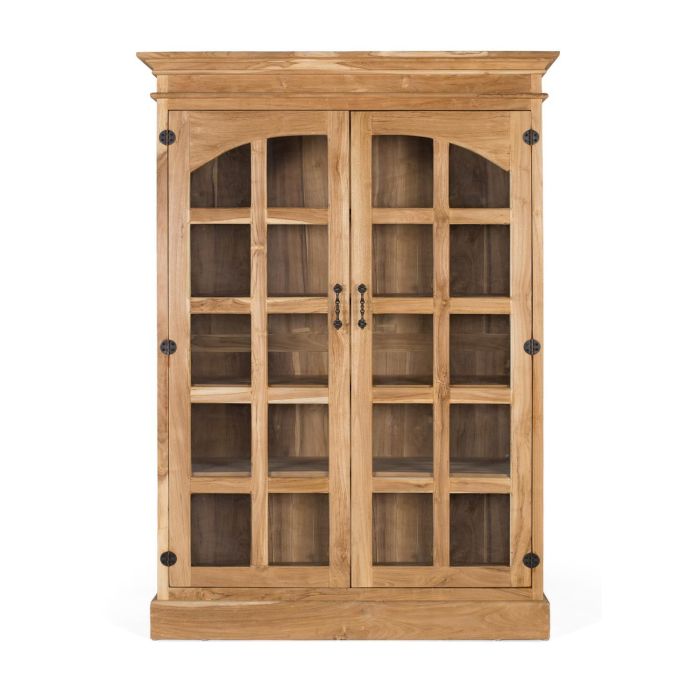 GINER Y COLOMER Bibliothèque en bois de teca massif naturel avec 2 portes vitrées à multiples carreaux et 5 étagères, 180 x 130 x 45 cm 0 GINER Y COLOMER Bibliothèque en bois de teca massif naturel avec 2 portes vitrées à multiples carreaux et 5 étagères, 180 x 130 x 45 cm 0