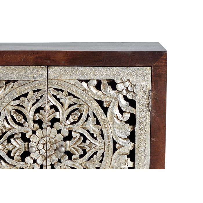 GINER Y COLOMER - Commode de salle de bain 2 portes avec plateau en marbre doré - Bois de manguier et métal - Coloris noyer et doré - 80x80x35 cm 3