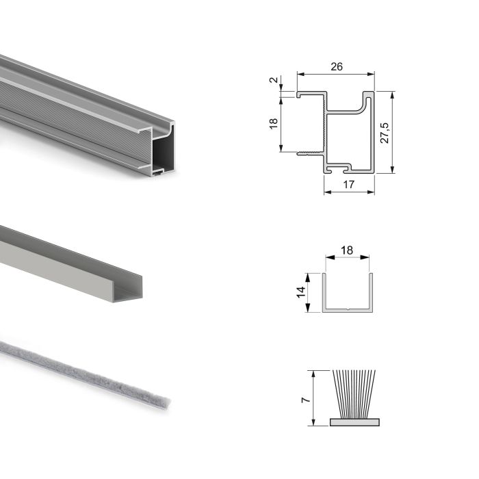 Emuca Kit de quincaillerie pour armoire à 2 portes coulissantes avec fermeture souple Placard 74, Modèle de poignée Sharp, épaisseur 18mm, panneaux non inclus, Anodisé mat 4