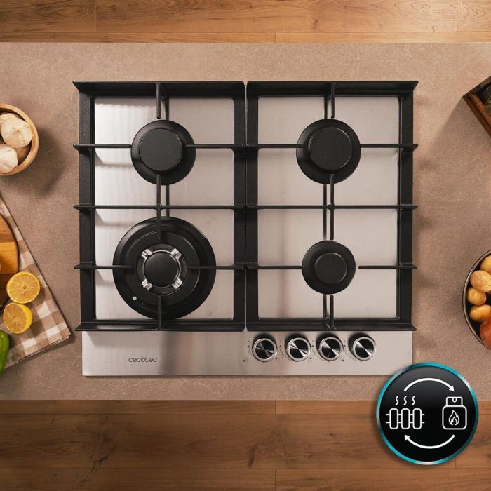 Cecotec Plaque gaz 4 feux Bolero Squad G 4400F Inox 8000W acier inox WOK 3