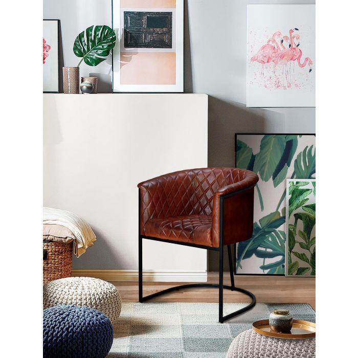 GINER Y COLOMER Chaise en cuir naturel avec piètement métal marron et noir - Assise 45 cm de large 6