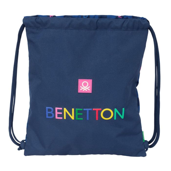 Sac à dos serré par des ficelles Benetton Damero Blue marine 35 x 40 x 1 cm