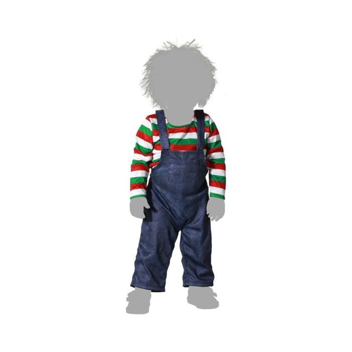 Déguisement Bébé Garçon 6-12 Mois Effrayant En Camisette à Rayures Gris et Salopette, Inspiré du Cinéma d'Horreur, Idéal pour Halloween et Fêtes Thématiques