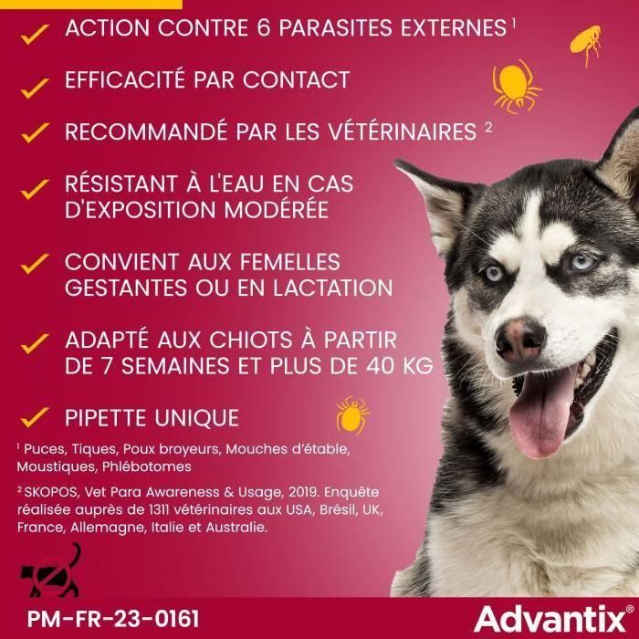 Advantix Chien Solution Antiparasitaire Tres Grande Race 40 a 60kg 4 pipettes 4 Advantix Chien Solution Antiparasitaire Tres Grande Race 40 a 60kg 4 pipettes 4