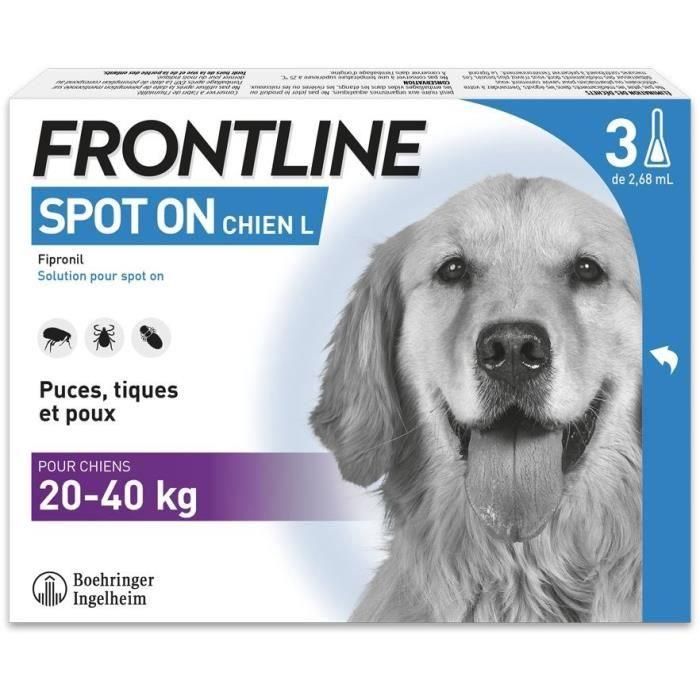 Frontline Spot On chien - Anti-puces anti-tiques pour chien L - 20-40kg - 3 pipettes 0 Frontline Spot On chien - Anti-puces anti-tiques pour chien L - 20-40kg - 3 pipettes 0