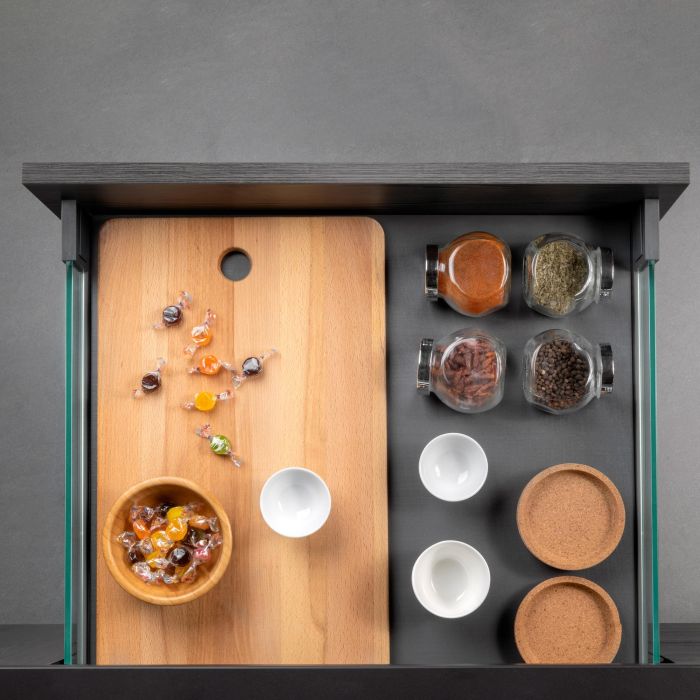 Emuca tiroir Extérieur Vertex 40kg côtés en verre 93mm de haut, 450mm de profondeur, Acier & Aluminium et Verre, Gris Anthracite 5