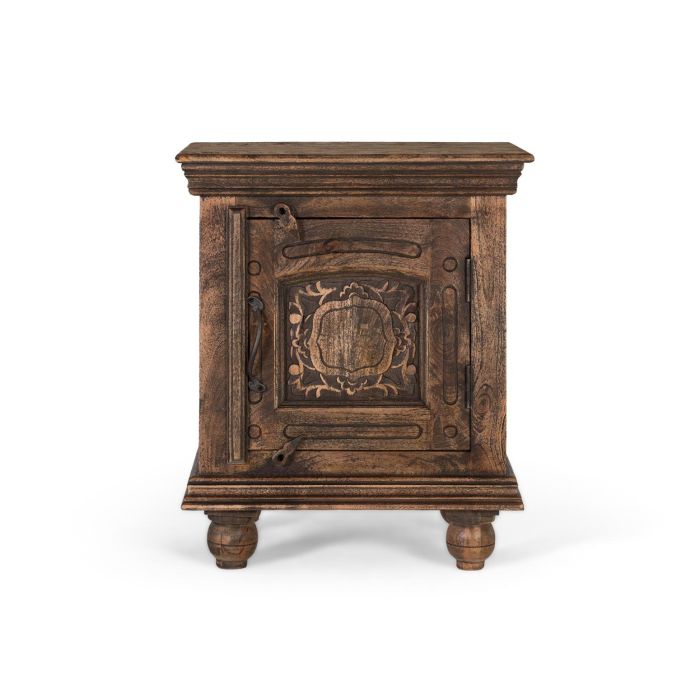 GINER Y COLOMER Table de nuit en bois de manguier massif style rustique avec porte à motif floral, marron foncé - Idéale salon ou chambre 0 GINER Y COLOMER Table de nuit en bois de manguier massif style rustique avec porte à motif floral, marron foncé - Idéale salon ou chambre 0
