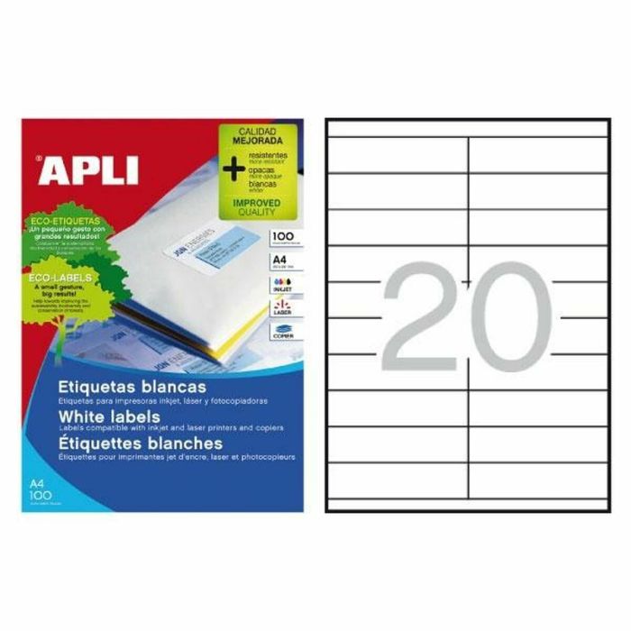 Étiquettes adhésives Apli 01299 100 Volets 105 x 29 mm Blanc