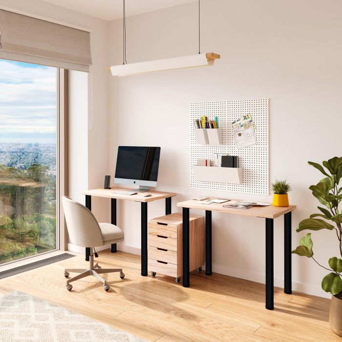 Emuca Lot de 4 pieds de table, diamètre 60mm, H 830mm, Acier, Peint en noir 6