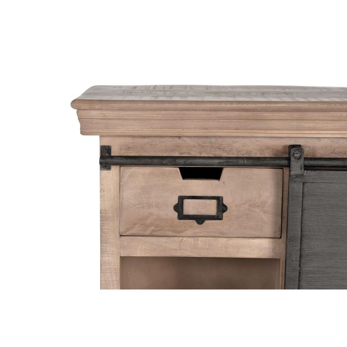 GINER Y COLOMER Console industrielle en bois de manguier avec 2 tiroirs et 1 porte coulissante, pattes métal, finition naturelle - Dimensions du caisson : 66 cm 3 GINER Y COLOMER Console industrielle en bois de manguier avec 2 tiroirs et 1 porte coulissante, pattes métal, finition naturelle - Dimensions du caisson : 66 cm 3